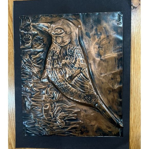 Vintage Copper Embossed Relief Art Bird Handmade - Picture 6 of 7